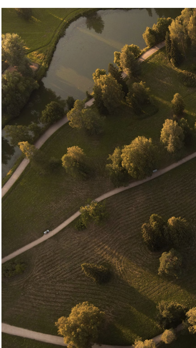 Aerial view of a local Durham Region park at golden hour